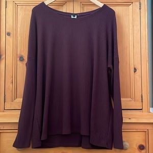 H by Bordeaux Mini Hacci Swing Back ribbed sweater, deep burgundy color, size XL